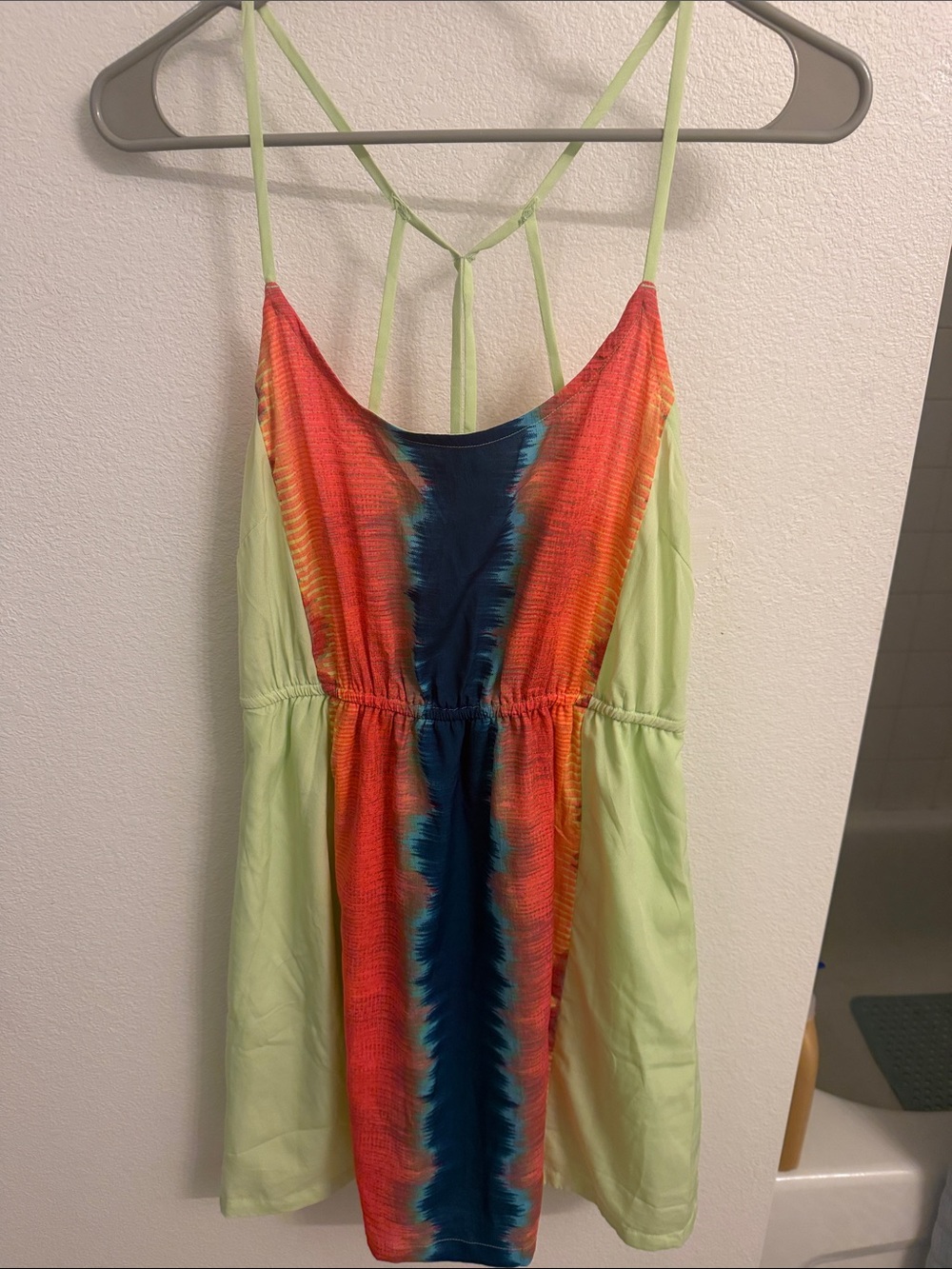Hurley Neon Lime Green Tie-dye Summer  Mini Dress